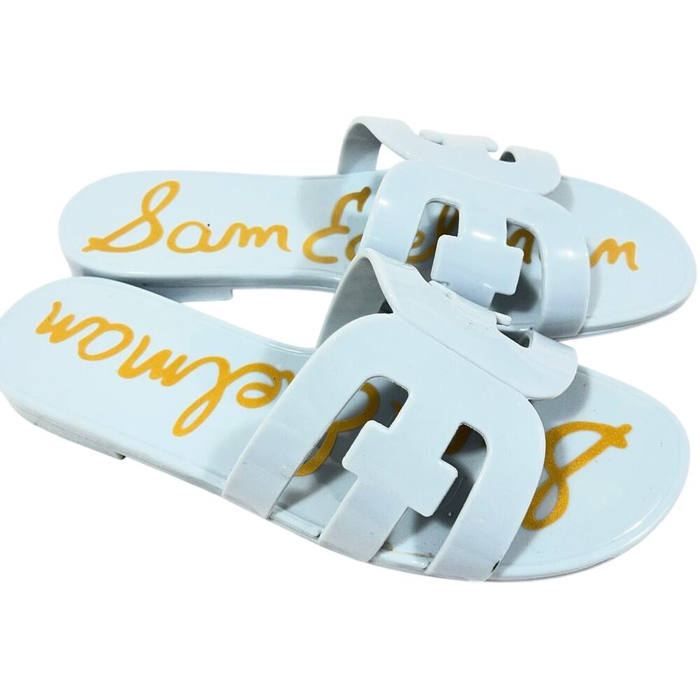 Sam Edelman Bay Jelly Slide Sandal Azure Light Blue Women 6 Double E Logo Flats